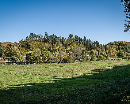 Blick zur Freizeitanlage Laucherttal bei Gammertingen, Aufnahme vom 14.10.2019
